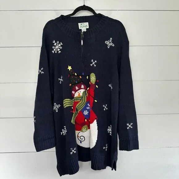The Quacker Factory Women’s 1X Snowman Christmas Holiday Vintage Sweater grandma - Picture 1 of 4